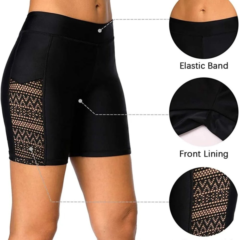 Professional Lace Mesh Women's Swim Shorts: Quick Dry Black Board Shorts Swimwear Trunks